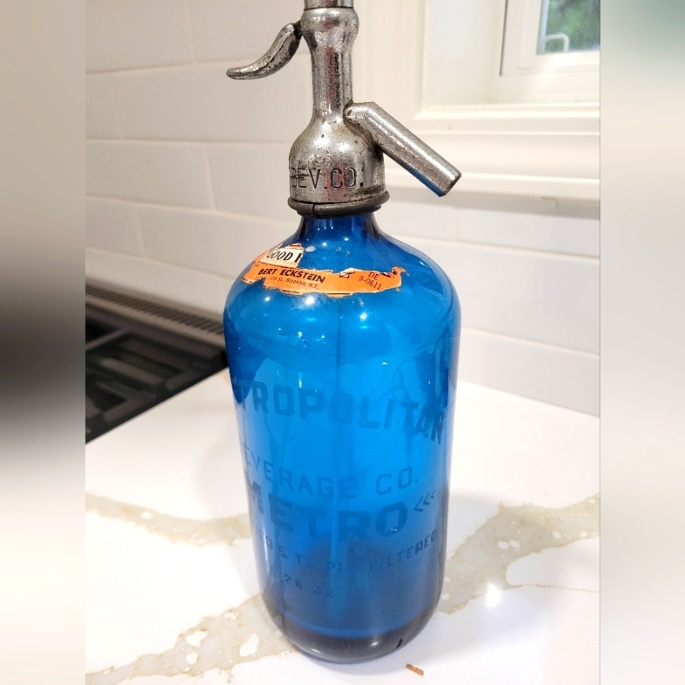 Vintage Metropolitan Bev. Co. Blue Glass Seltzer Bottle